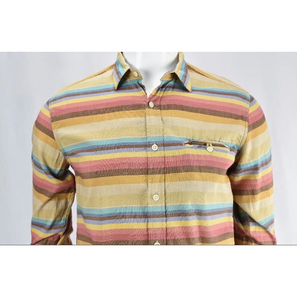 Lucky Brand Long Sleeve Button Multi Color Striped Shirt Mens Medium